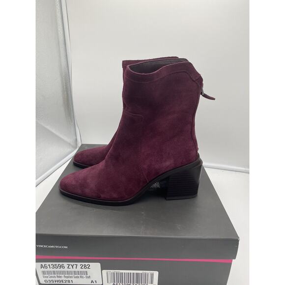 New‎ Vince Camuto Kortimy Water Repellant Suede Mid Shaft Boots Syrah Purple 7M - Picture 4 of 7